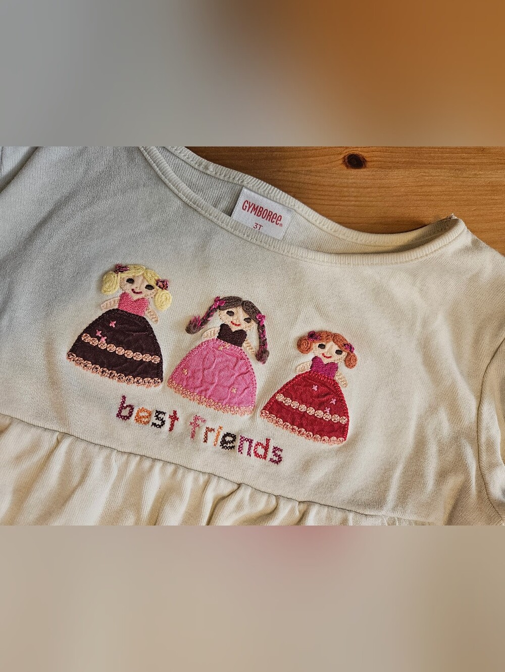 Gymboree Cream Top with Pink and Red Doll Appliqués